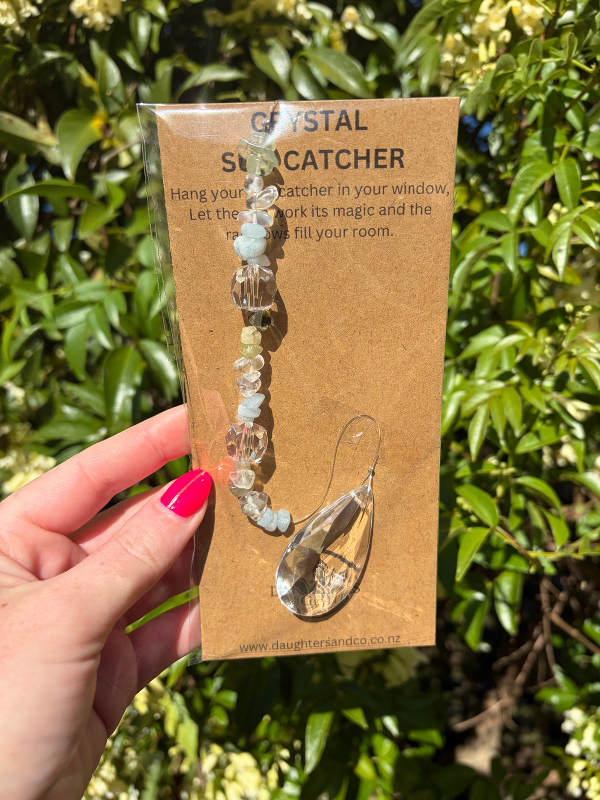 Prehnite, Clear Quartz & Aquamarine | Tear Drop Sun Catcher