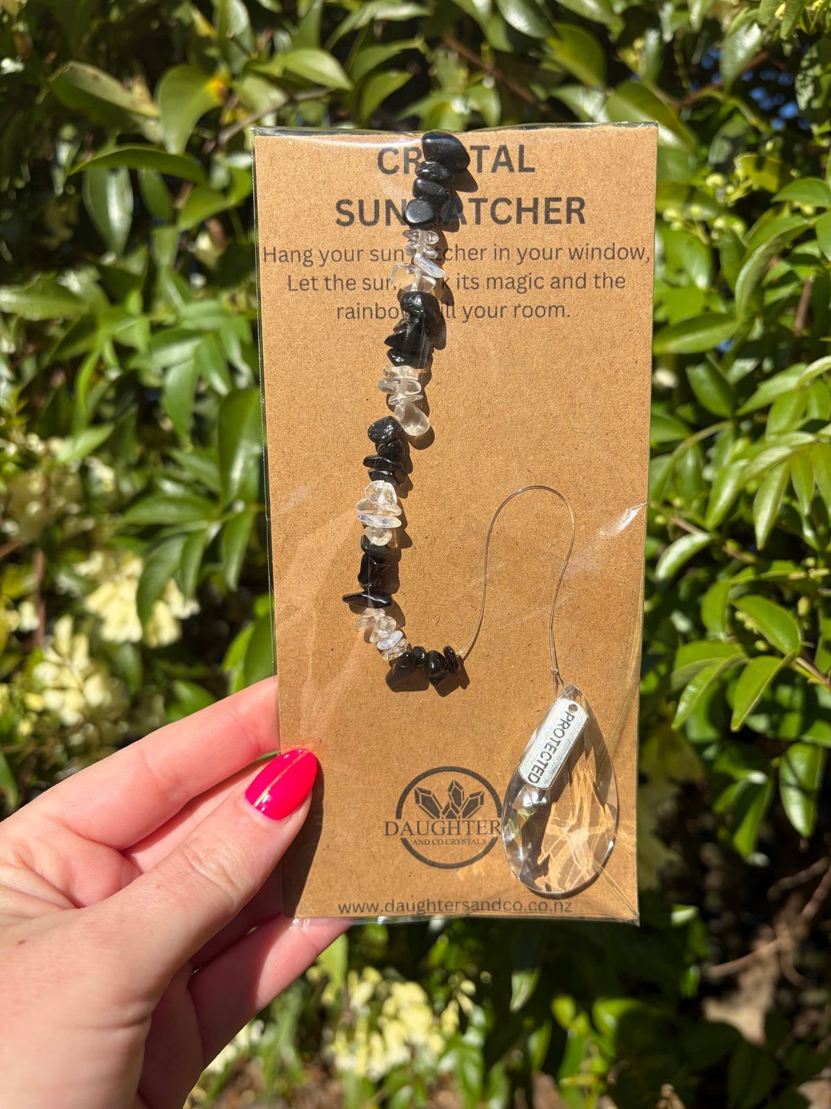 Black Obsidian & Clear Quartz | Tear Drop Sun Catcher
