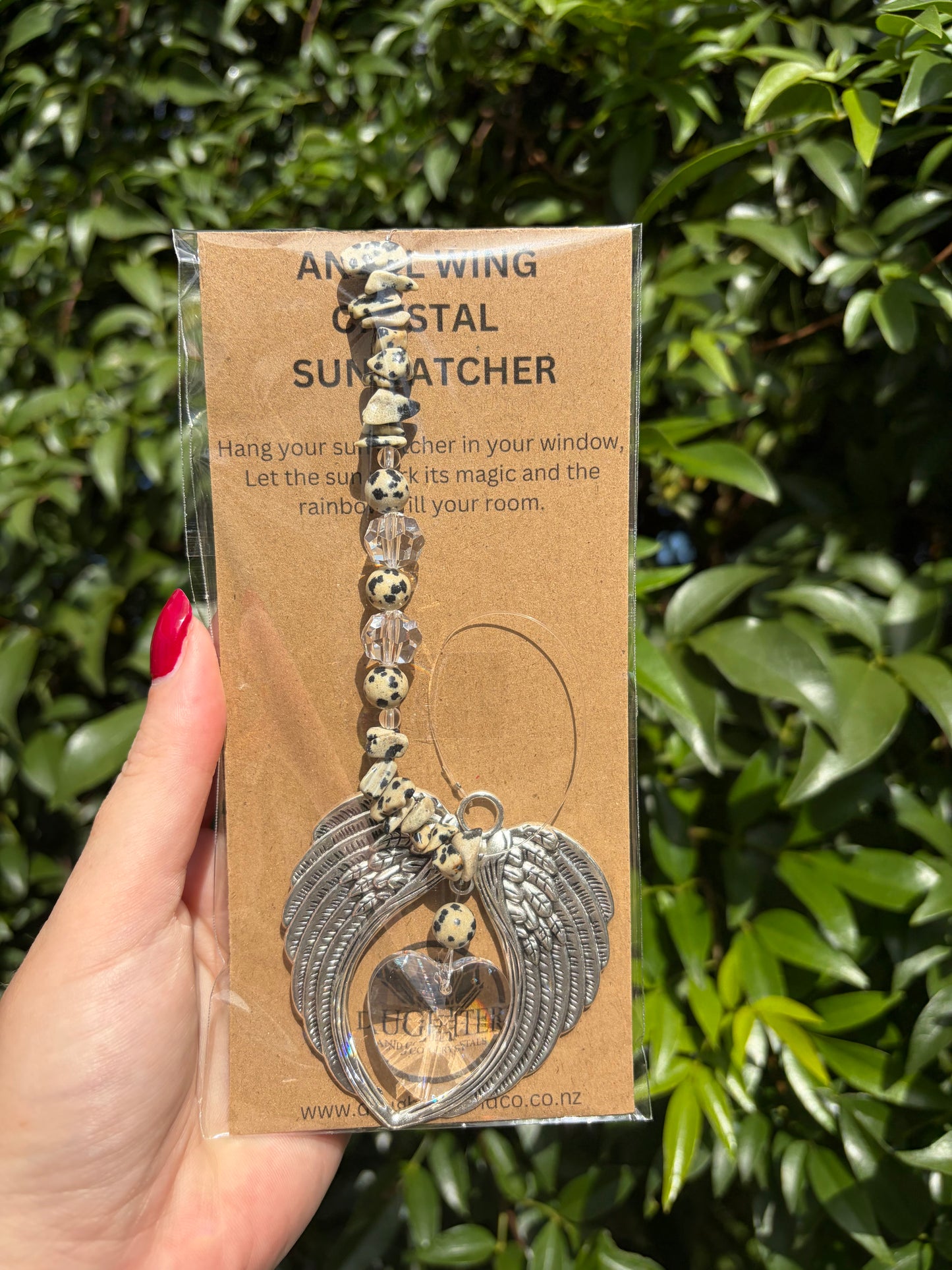 Dalmatian Jasper | Angel Wing Heart Sun Catcher