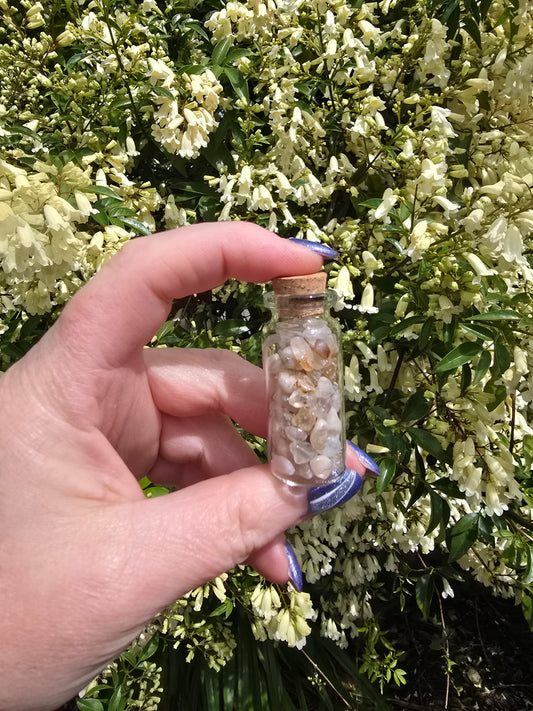 Flower Agate Crystal Chip Bottle