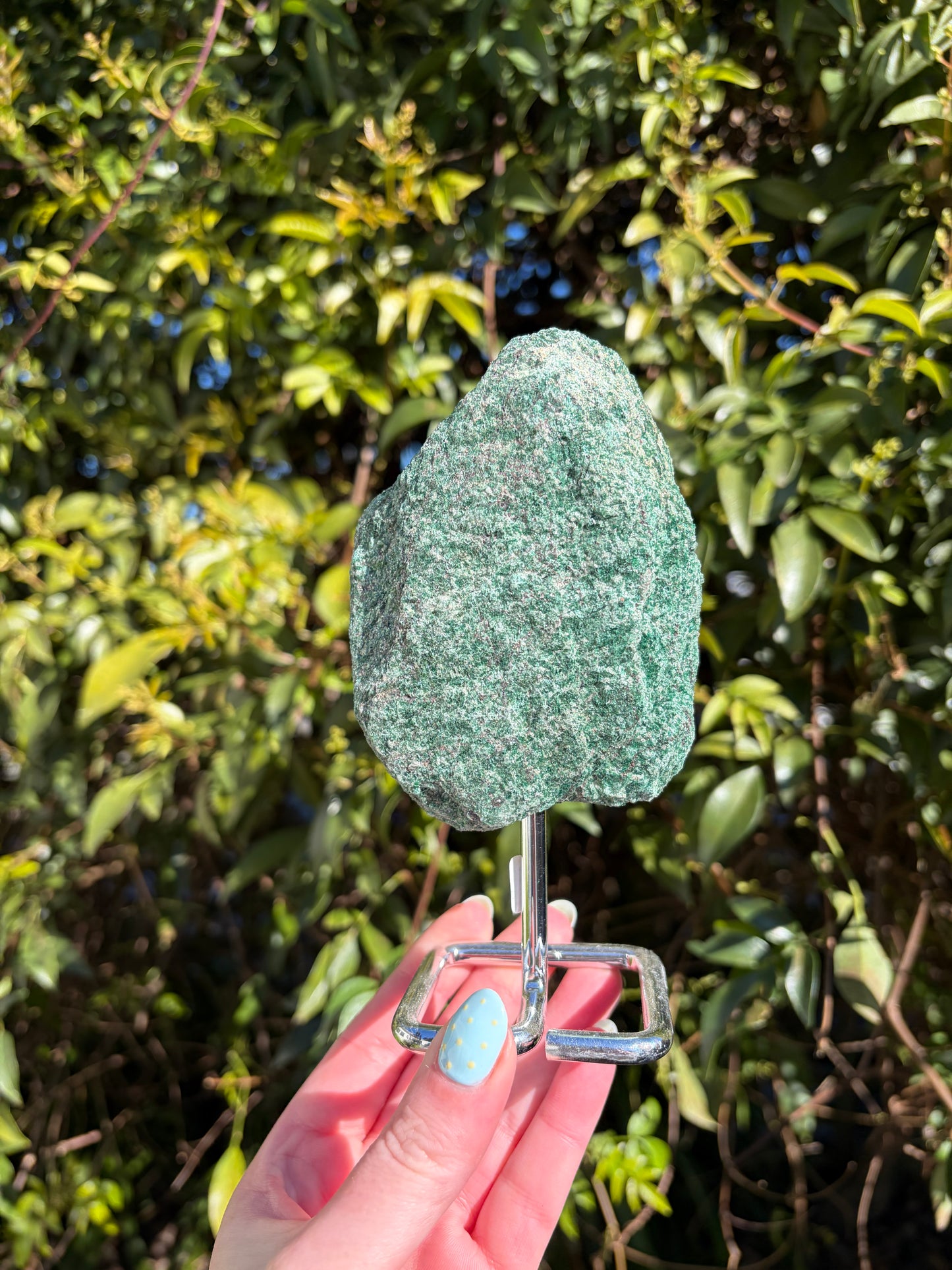 Fuchsite Rough Piece On Metal Stand A