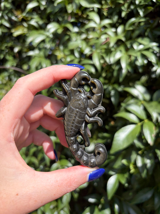 Gold Sheen Obsidian Scorpion Carving