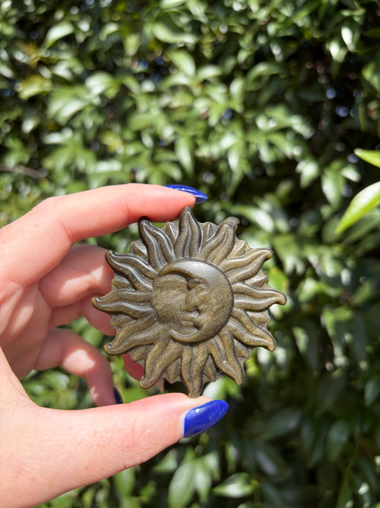 Gold Sheen Obsidian Sun Moon Carving B