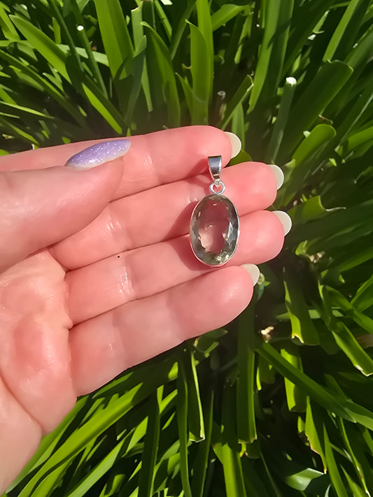 Green Amethyst | Faceted Sterling Silver Pendant A