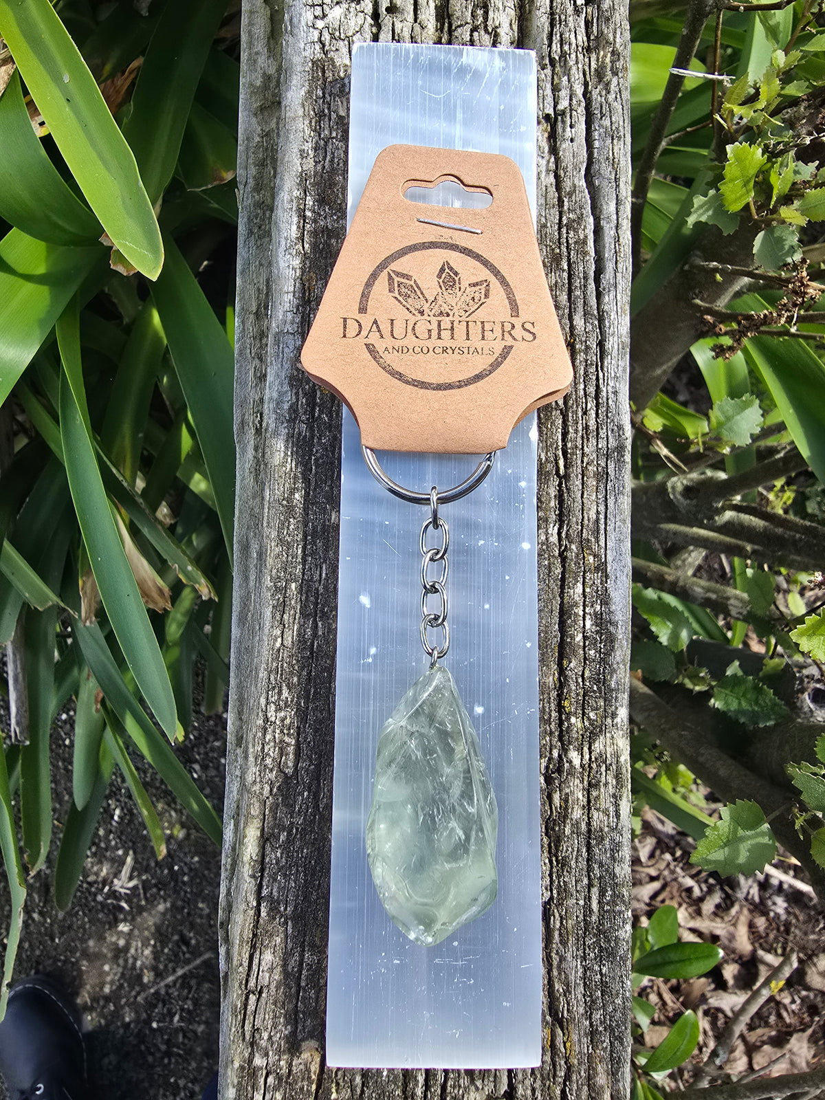 Green Amethyst Tumbled Stone Keyring