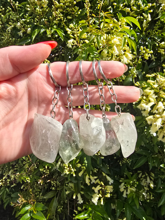 Green Amethyst Tumbled Stone Keyring