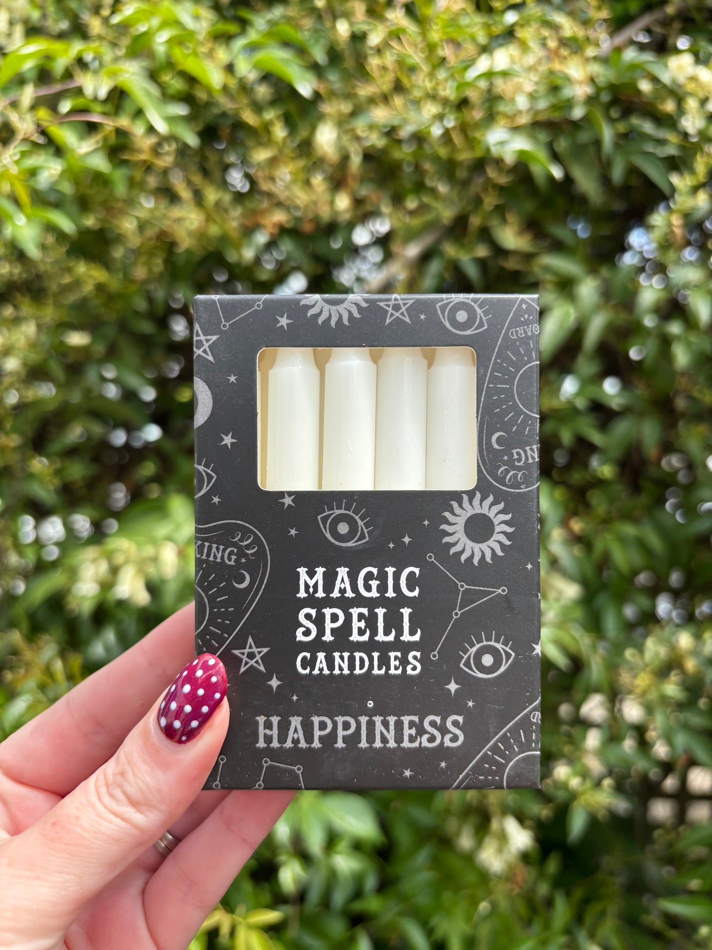 White HAPPINESS Magic Spell Candles x12