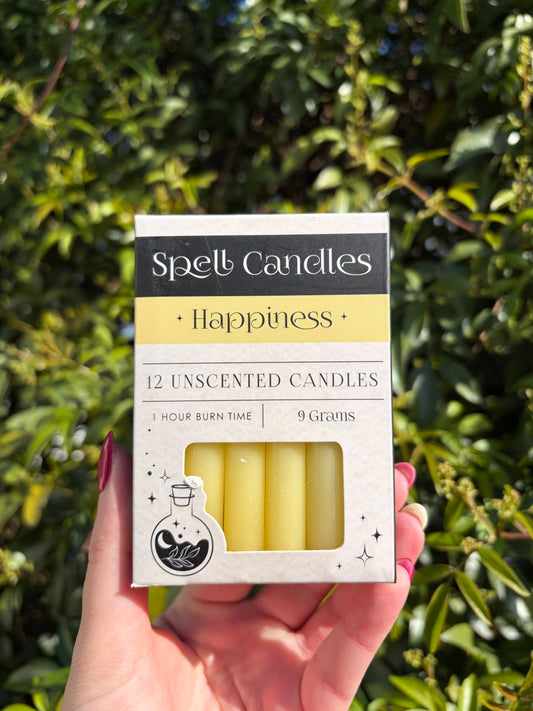 Yellow HAPPINESS Spell Candles x12