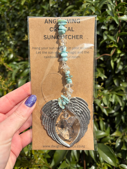 Larimar & Clear Quartz | Angel Wing Heart Sun Catcher