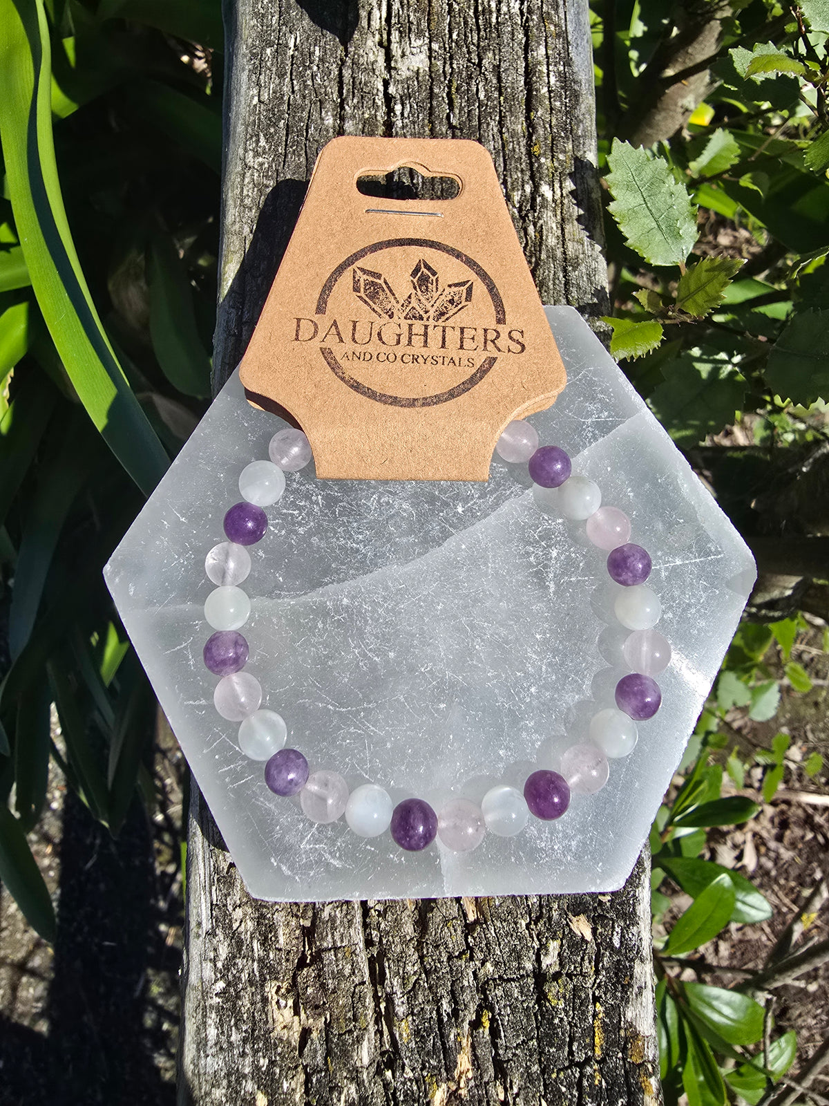 Lepidolite, Rose Quartz & Moonstone | Round Bead Bracelet 6 mm