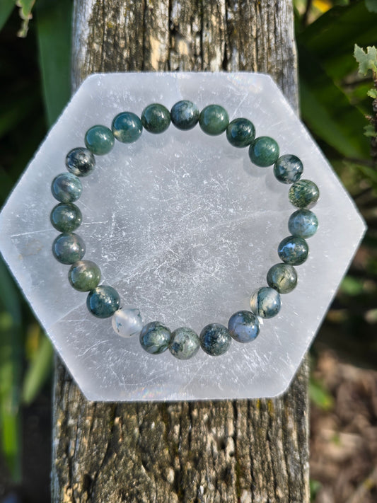 Moss Agate | Round Bead Bracelet 8 mm