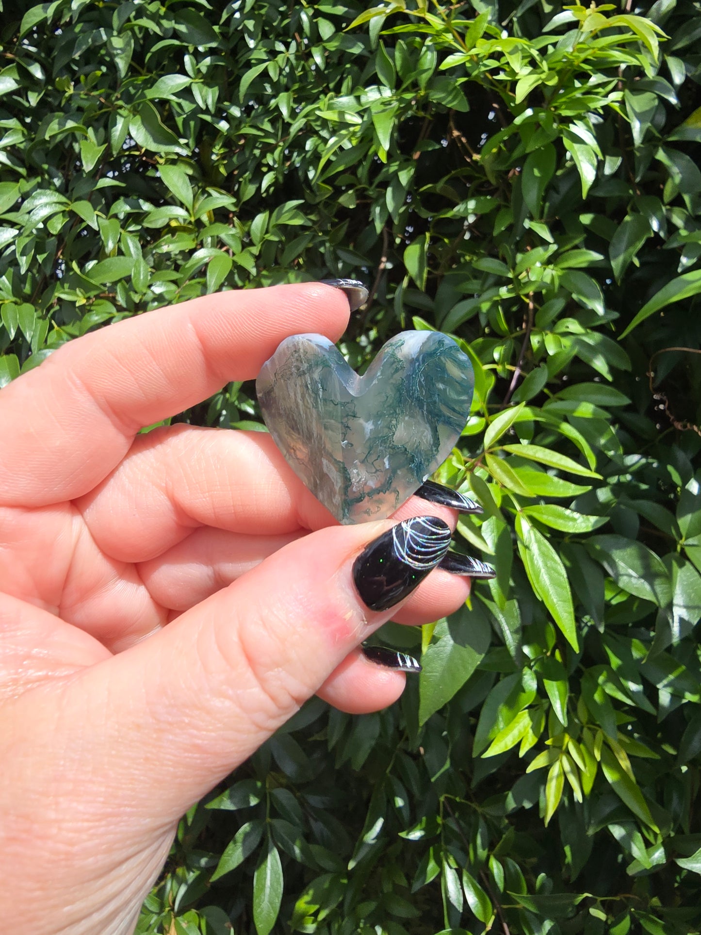 Moss Agate 3D Small Heart