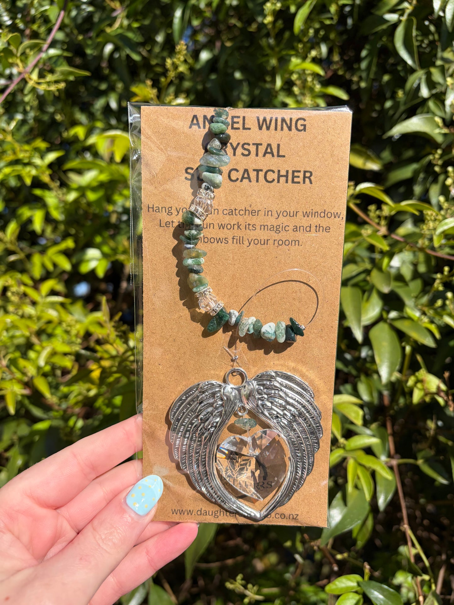 Moss Agate | Angel Wing Heart Sun Catcher