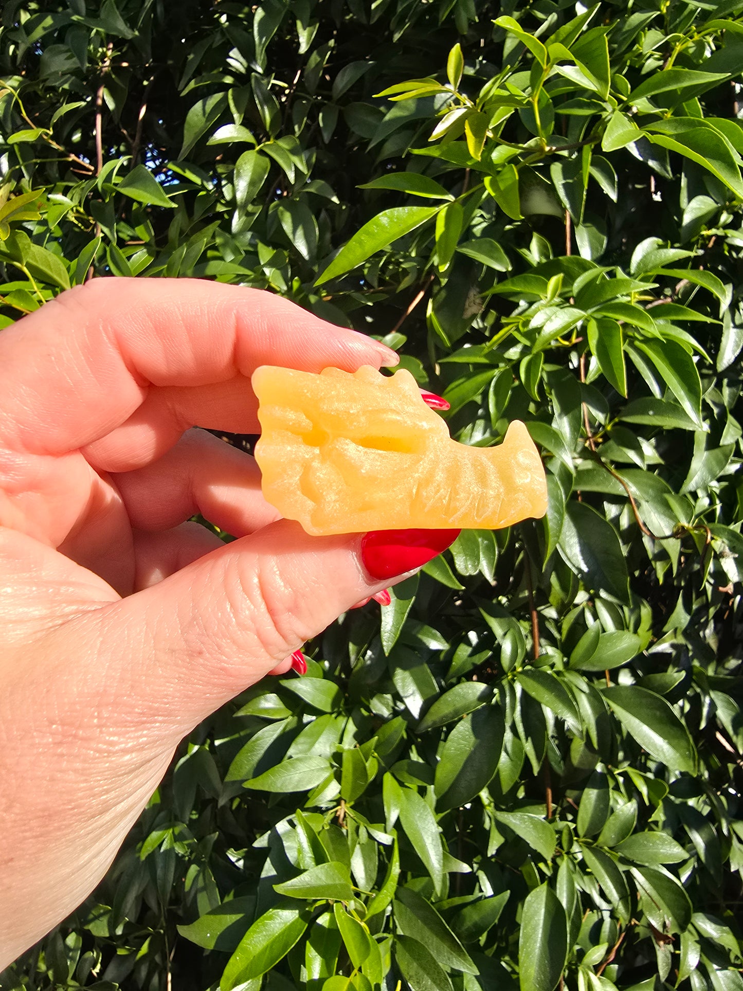 Orange Calcite Dragon Head Skull