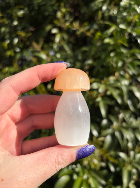 Selenite White & Orange Mushroom