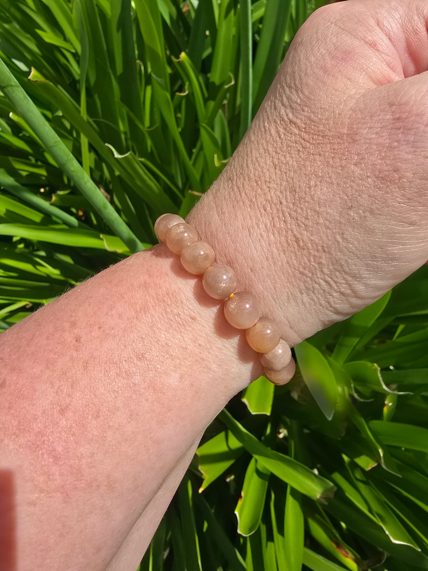 Peach Moonstone | Round Bead Bracelet