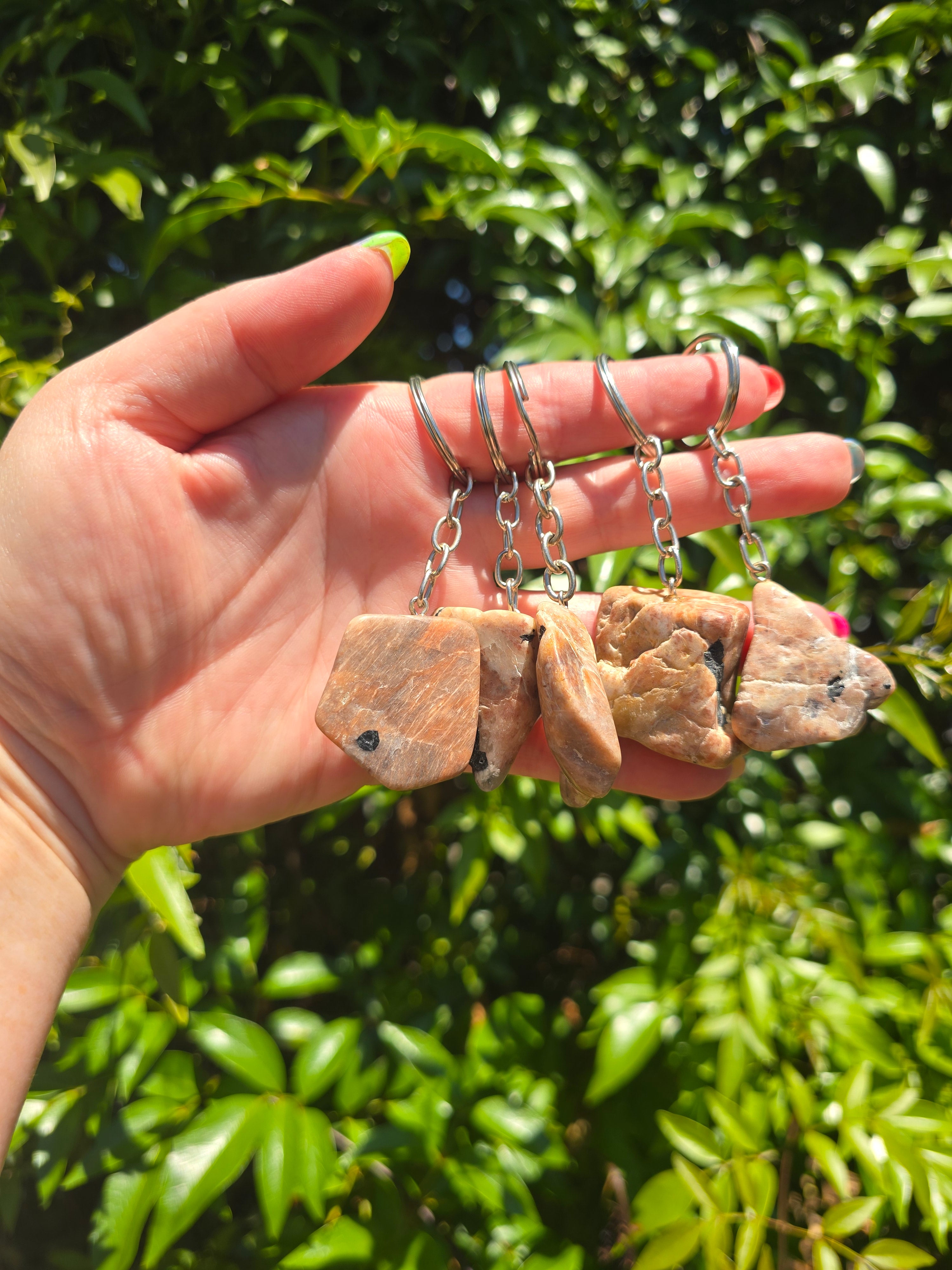Peach Moonstone Tumbled Stone Keyring – Daughters And Co Crystals
