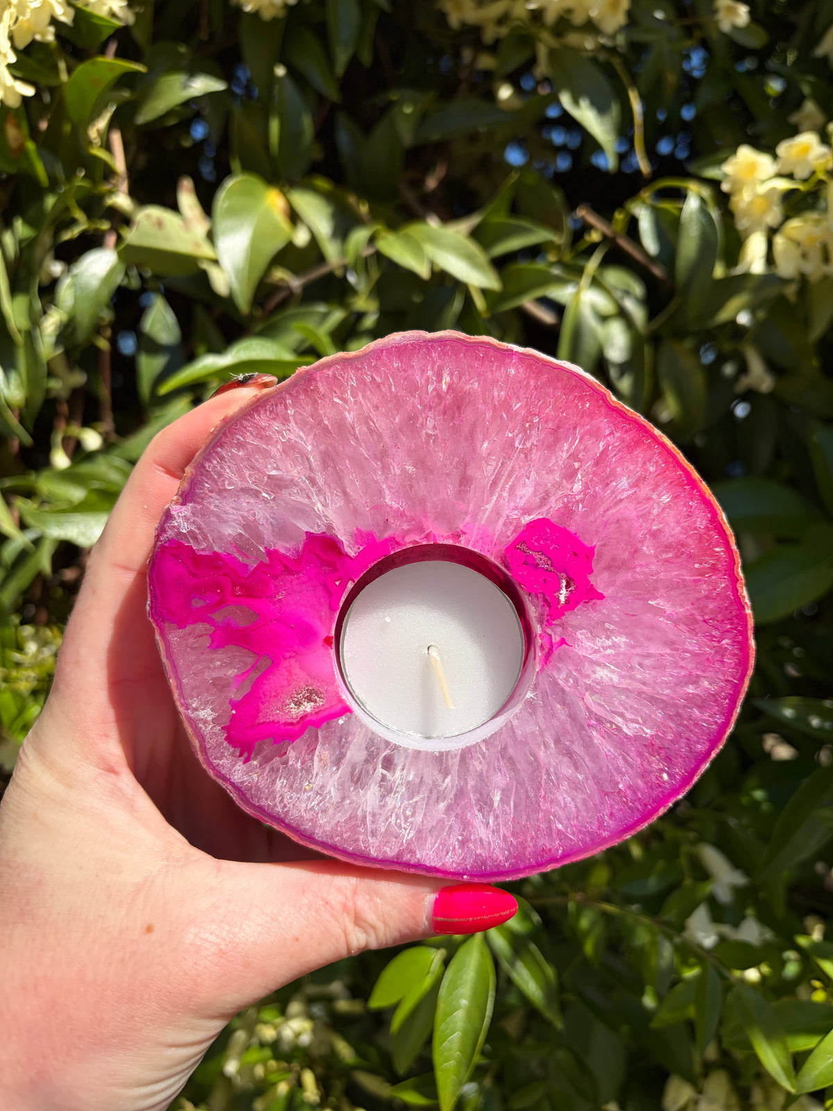 Pink Agate Candle Holder A