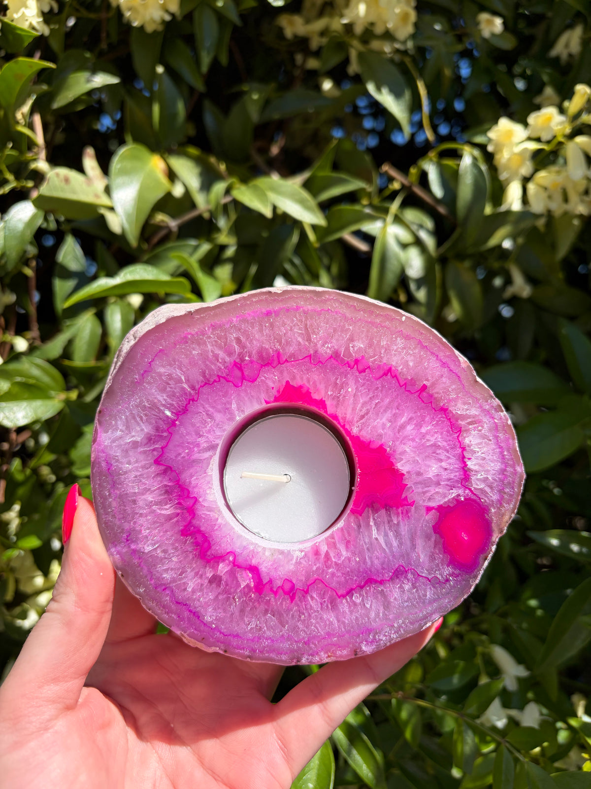 Pink Agate Candle Holder B