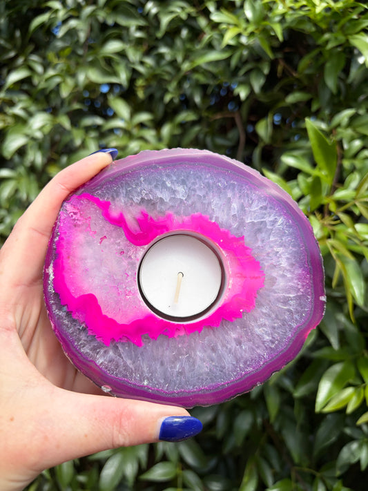 Pink Agate Candle Holder