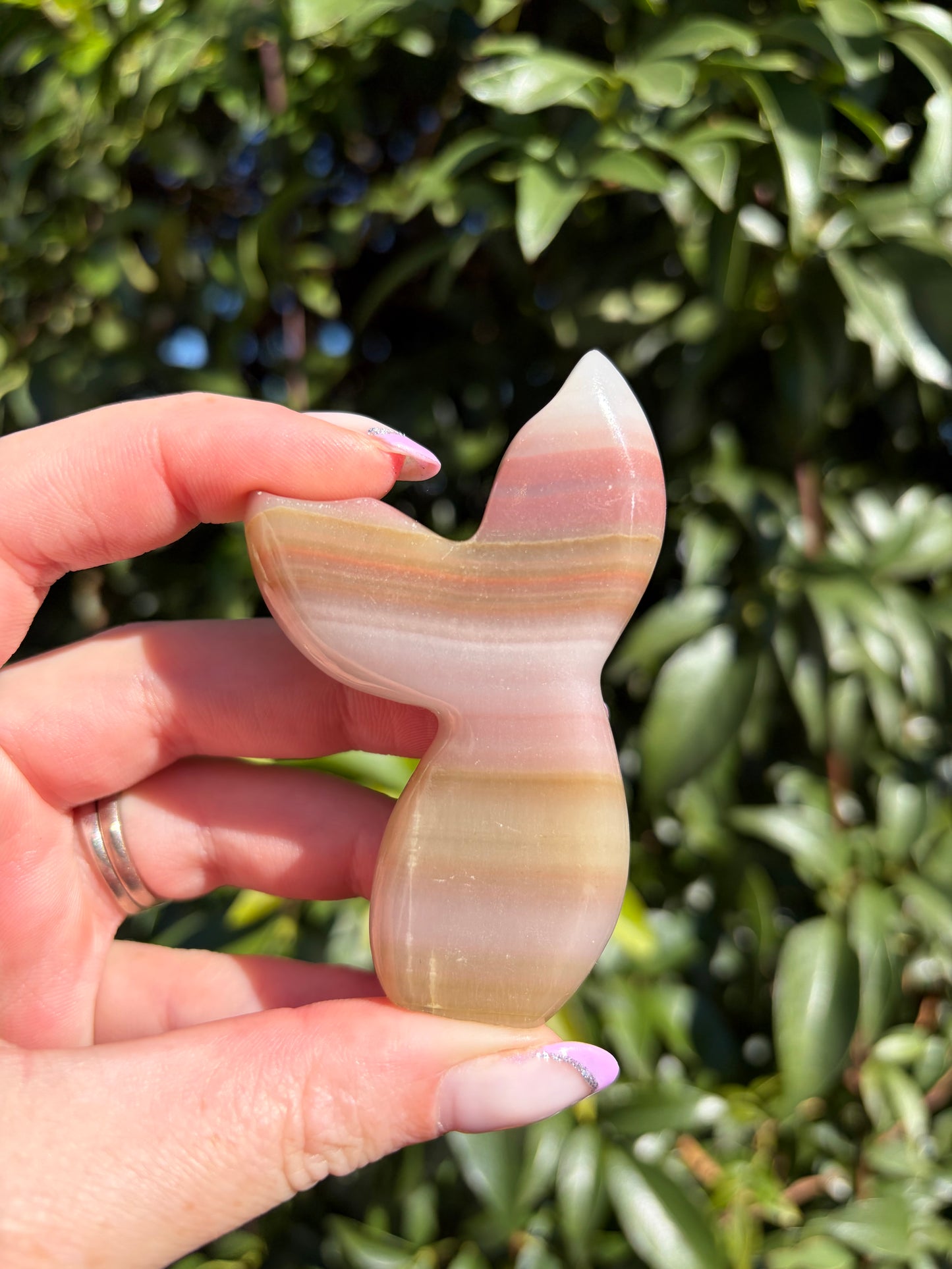 Pink Banded Calcite Mermaid Tail A
