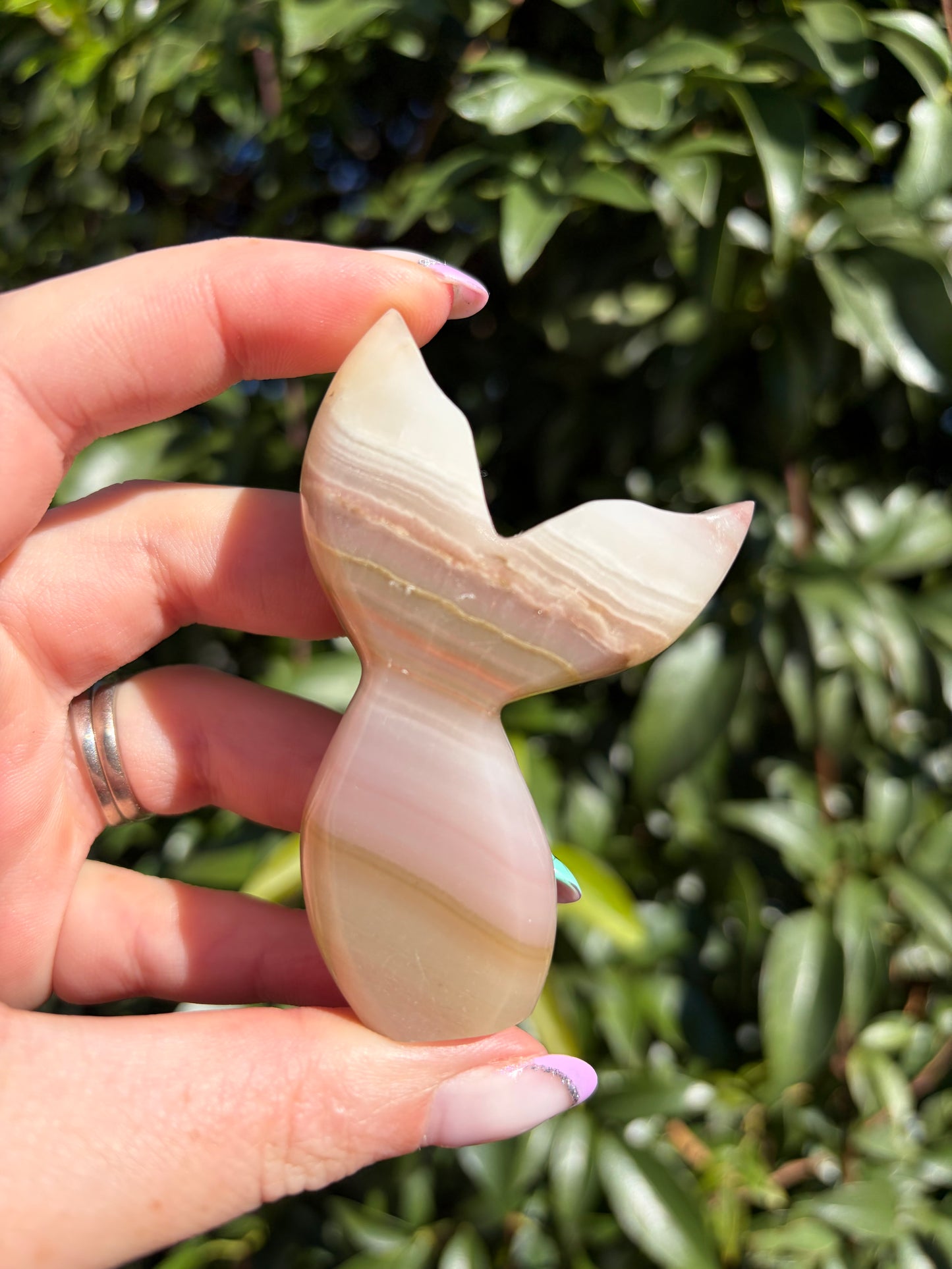Pink Banded Calcite Mermaid Tail D