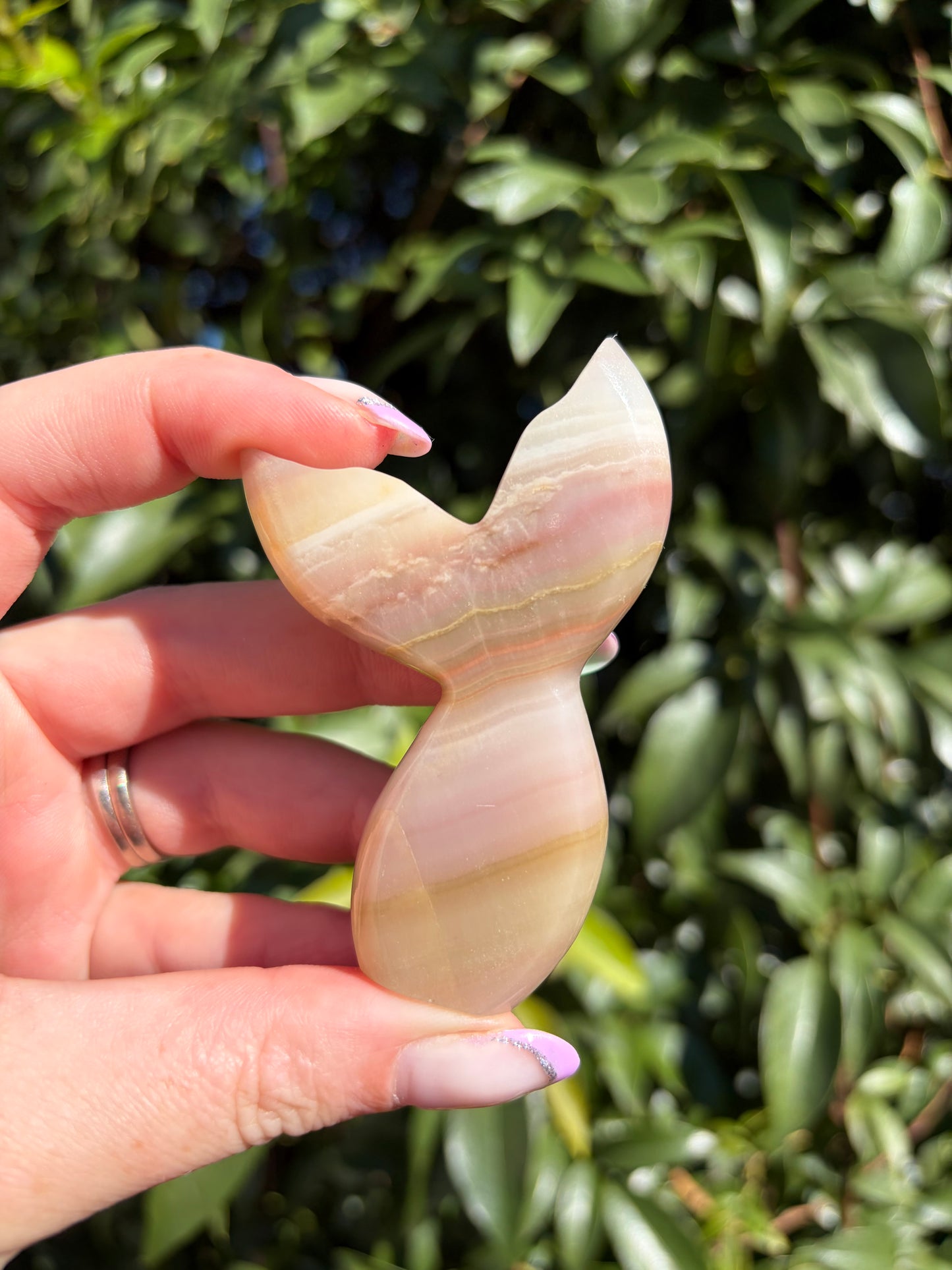 Pink Banded Calcite Mermaid Tail D