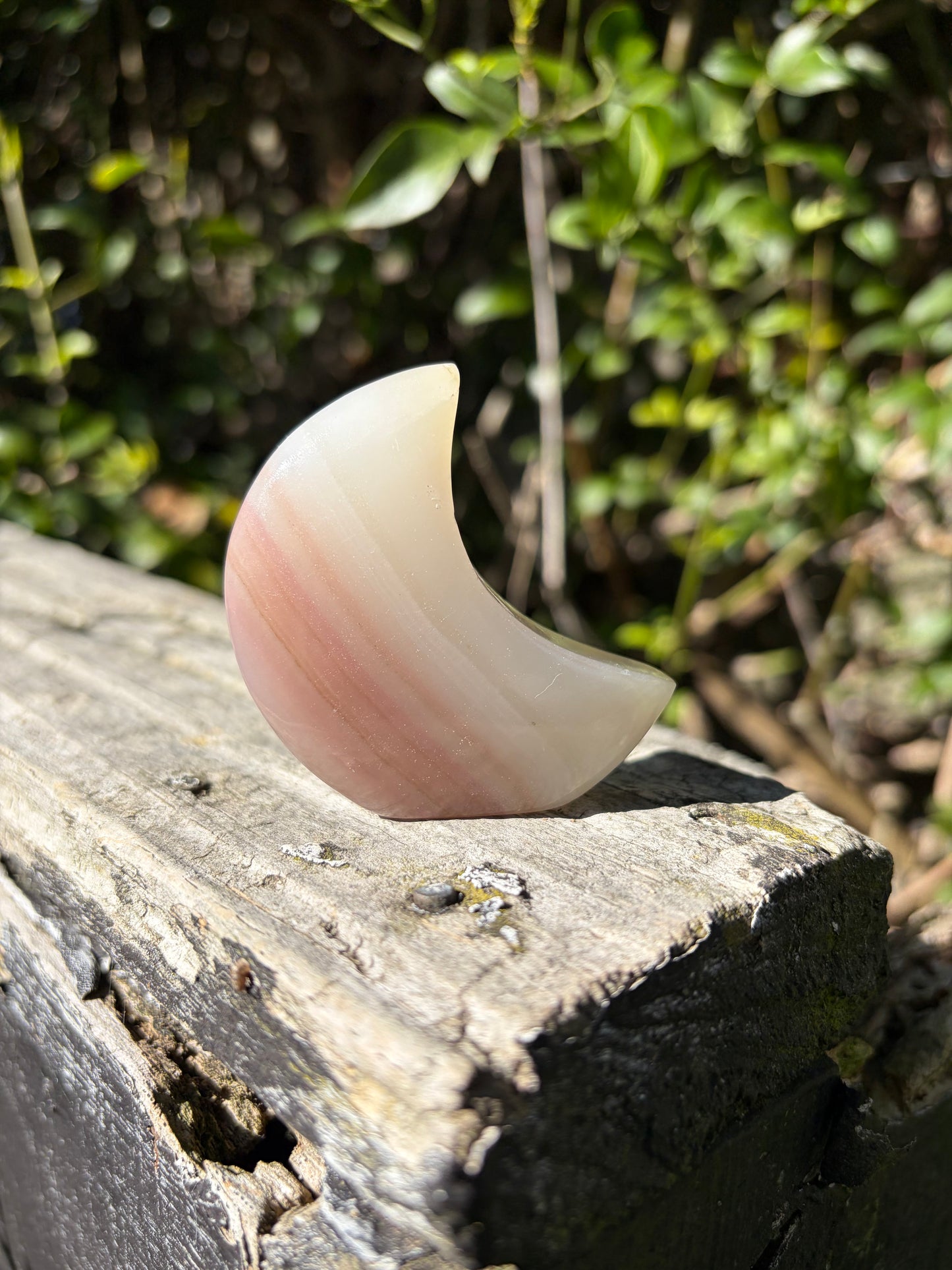 Pink Banded Calcite Self Standing Moon A