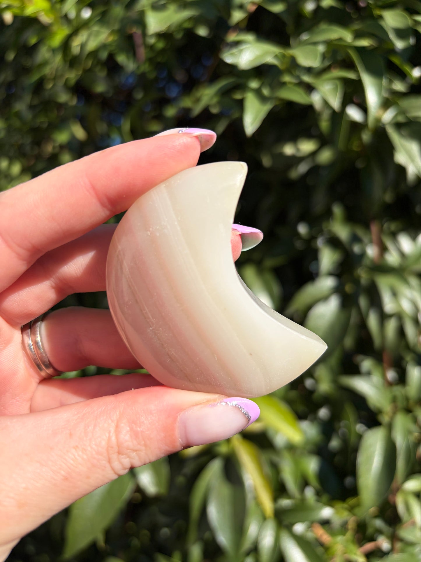 Pink Banded Calcite Self Standing Moon A