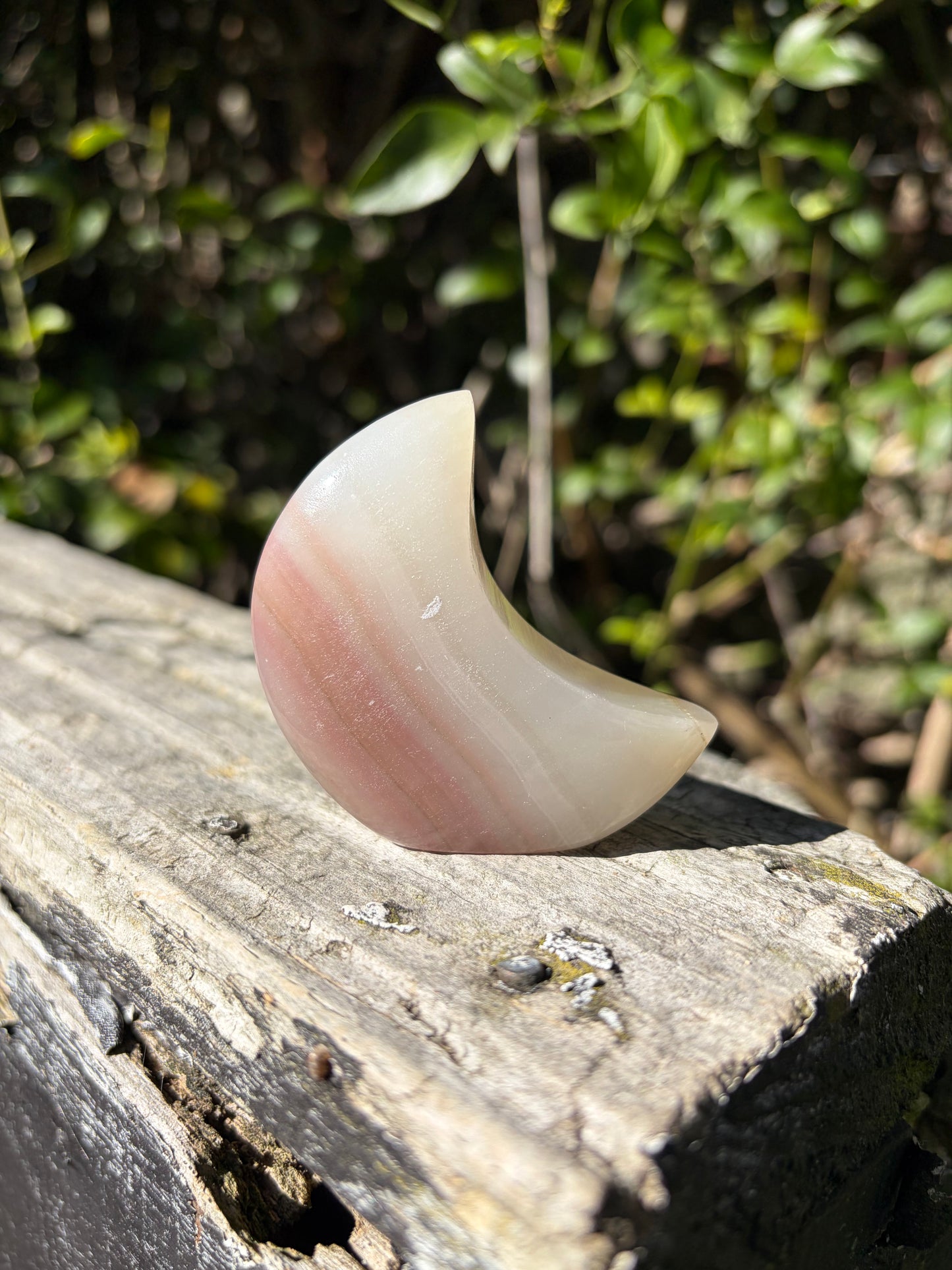 Pink Banded Calcite Self Standing Moon B