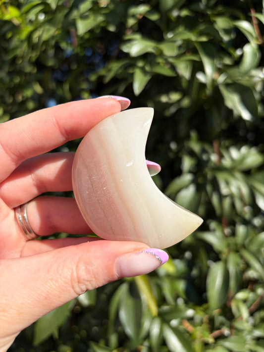 Pink Banded Calcite Self Standing Moon B