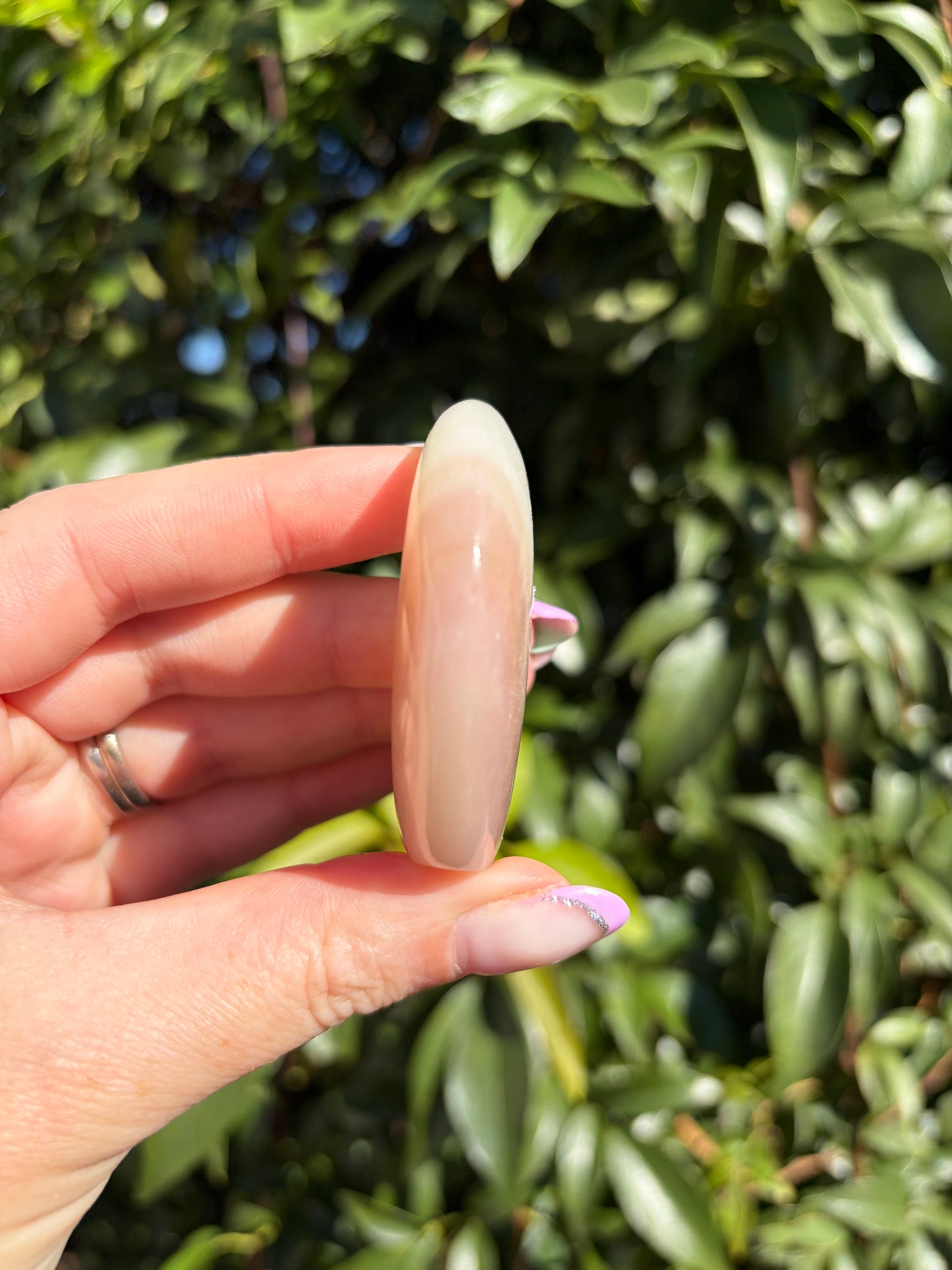 Pink Banded Calcite Self Standing Moon B