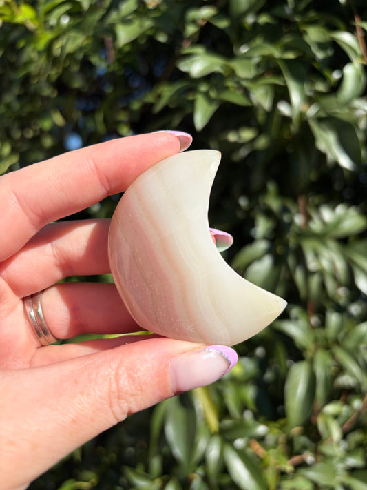 Pink Banded Calcite Self Standing Moon C