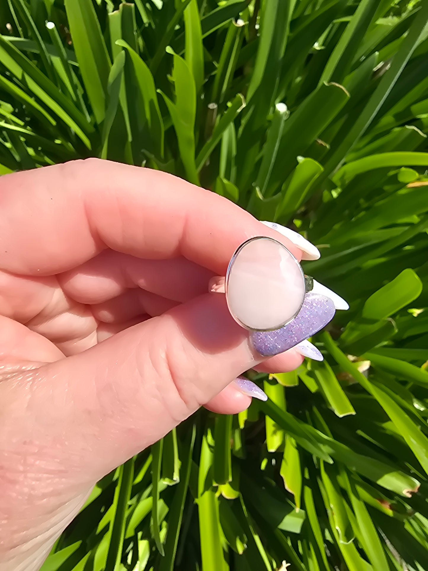 Pink Opal | Rose Cut Sterling Silver Ring A
