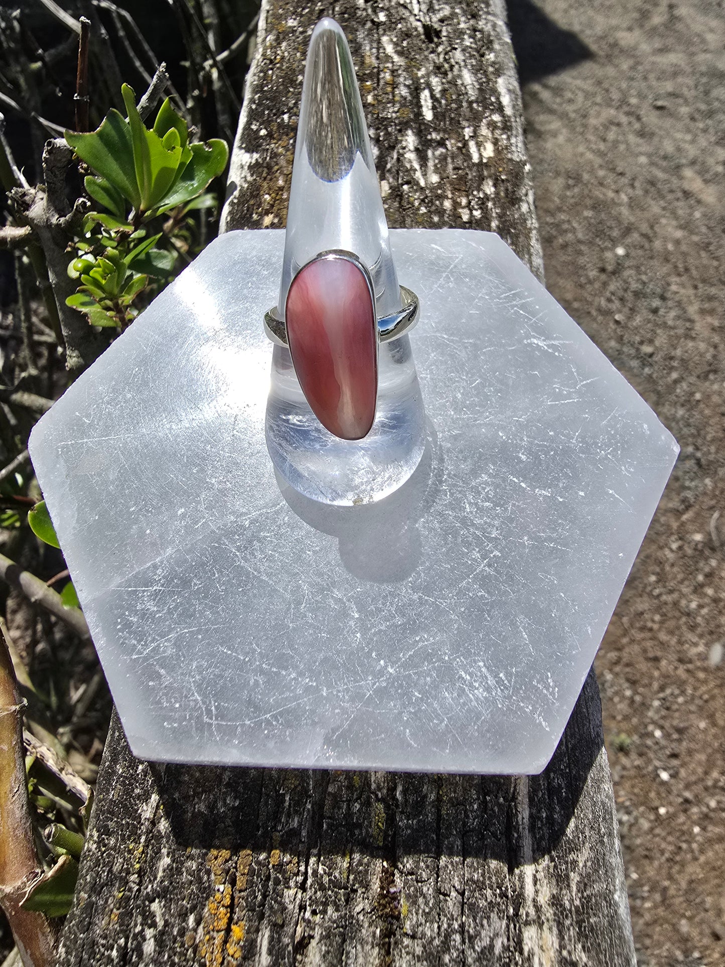 Pink Opal | Rose Cut Sterling Silver Adjustable Ring B