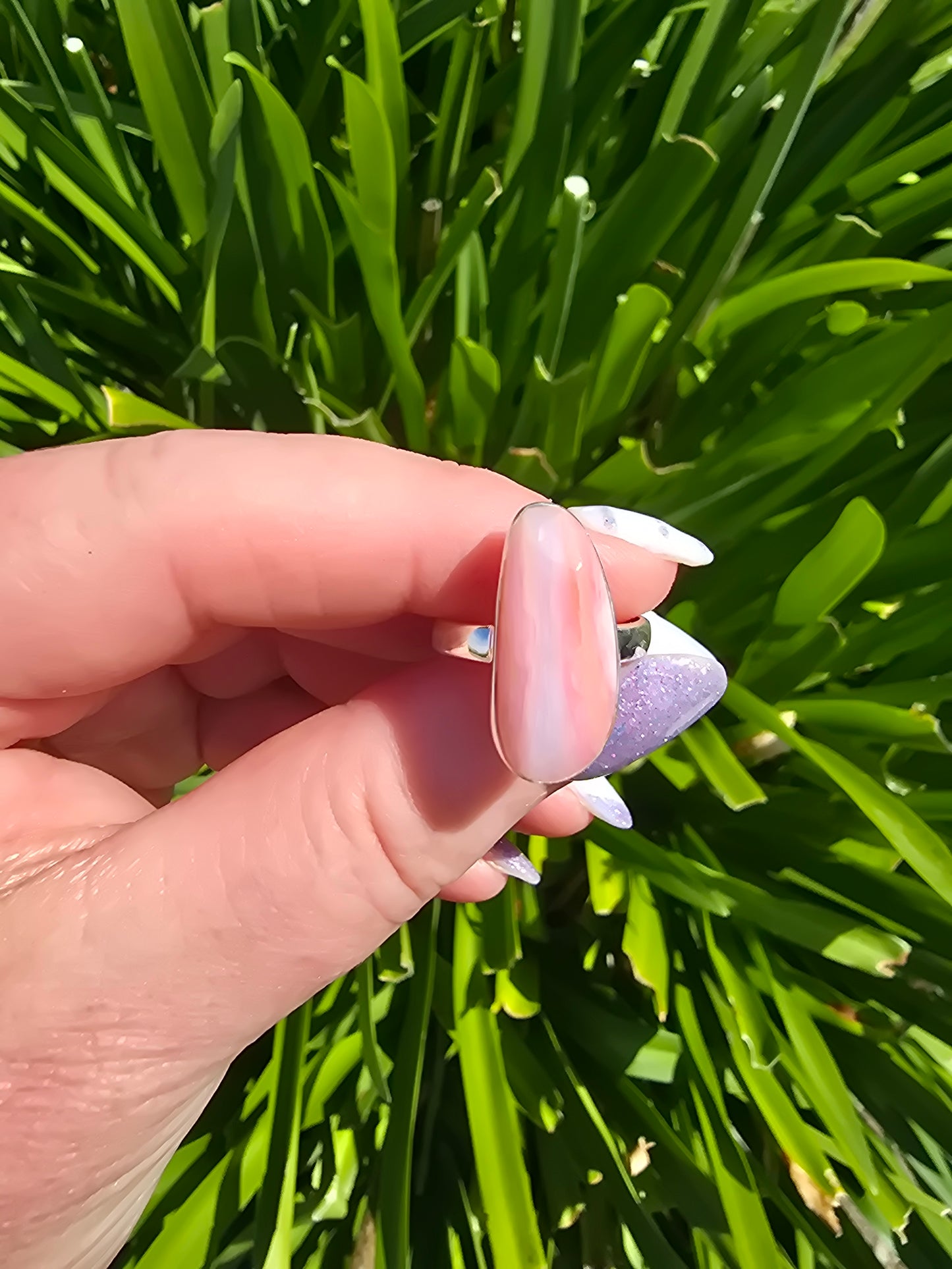 Pink Opal | Rose Cut Sterling Silver Adjustable Ring B