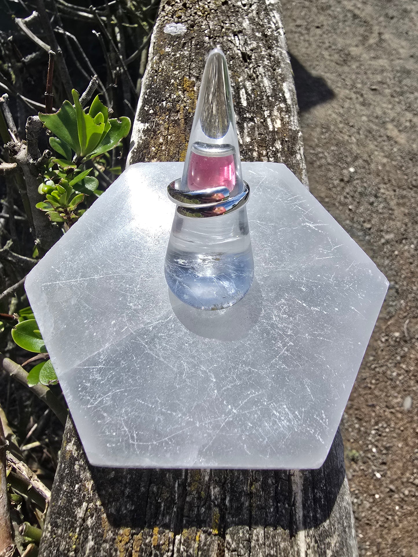 Pink Tourmaline | Rose Cut Sterling Silver Adjustable Ring B