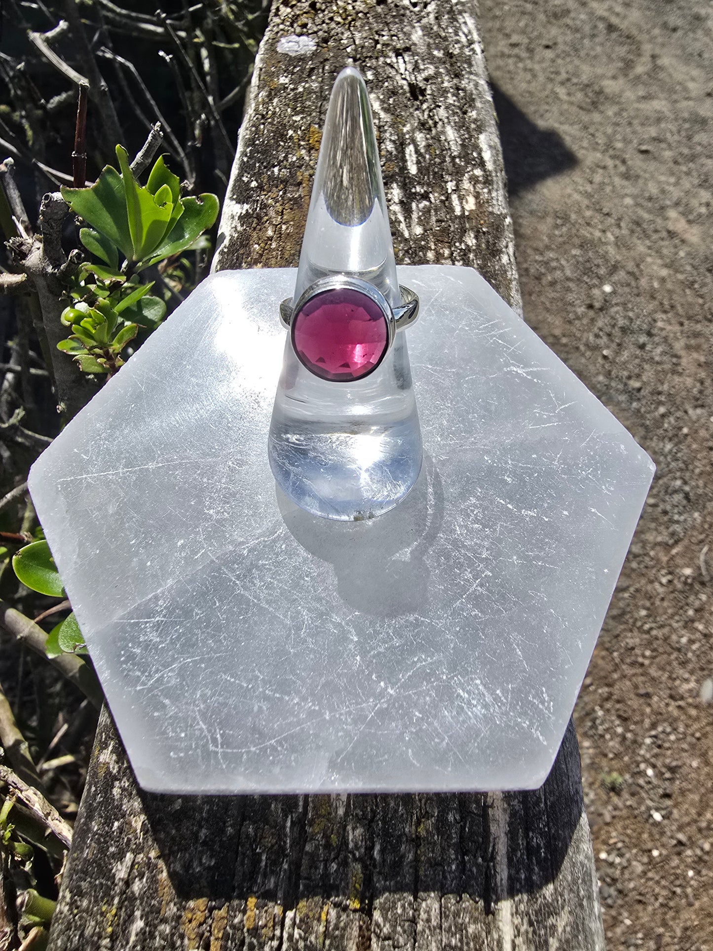 Pink Tourmaline | Rose Cut Sterling Silver Adjustable Ring A