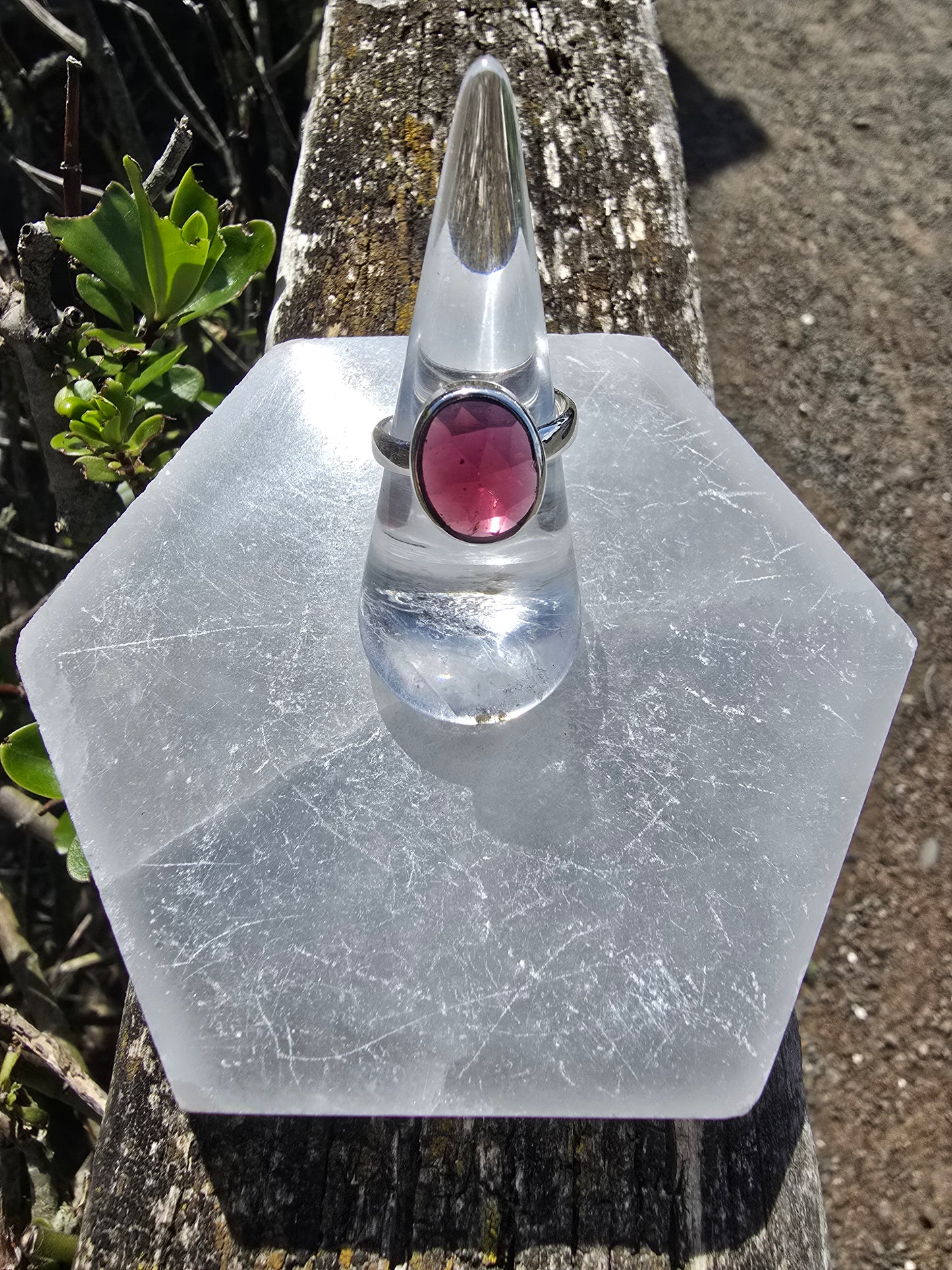 Pink Tourmaline | Rose Cut Sterling Silver Adjustable Ring B