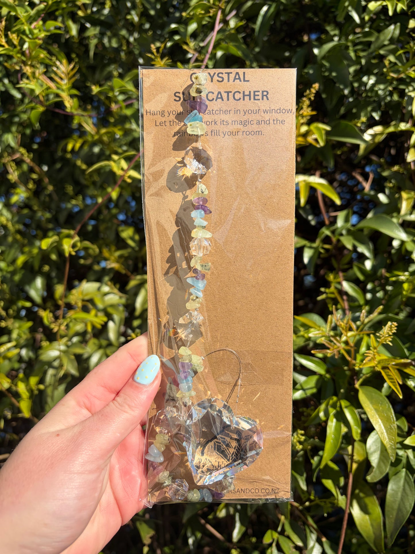 Prehnite, Amethyst &amp; Aquamarine | Large Heart Sun Catcher