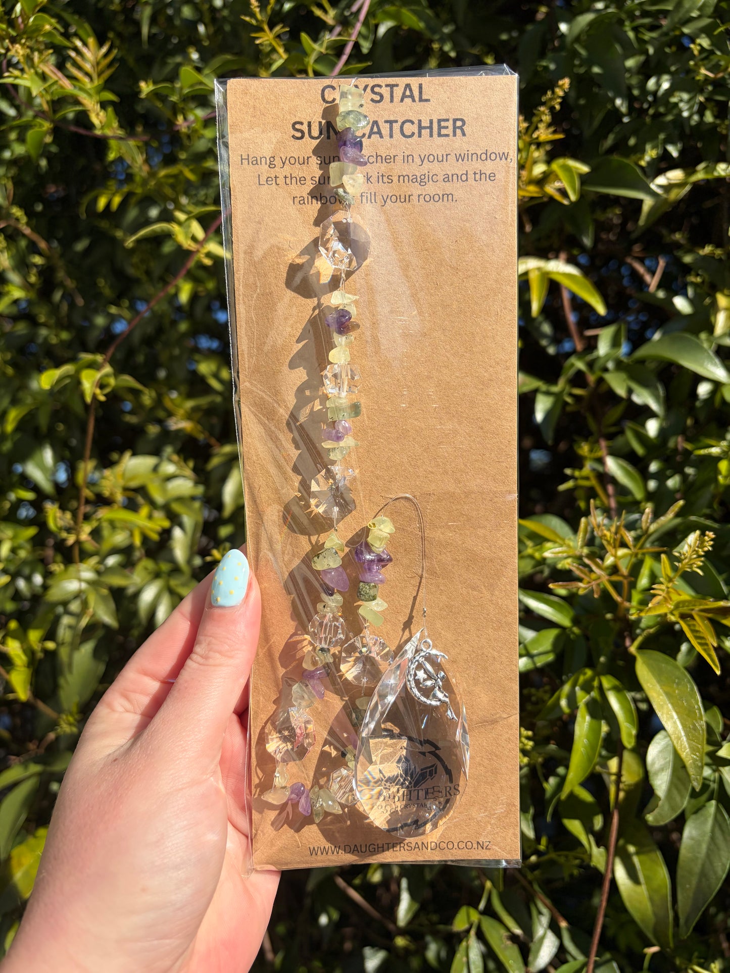 Prehnite & Amethyst | Large Tear Drop Sun Catcher