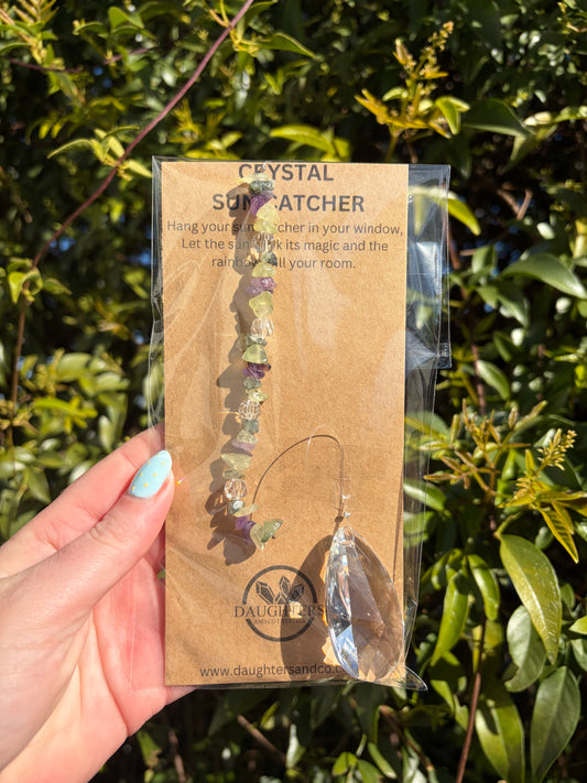 Prehnite & Amethyst | Tear Drop Sun Catcher