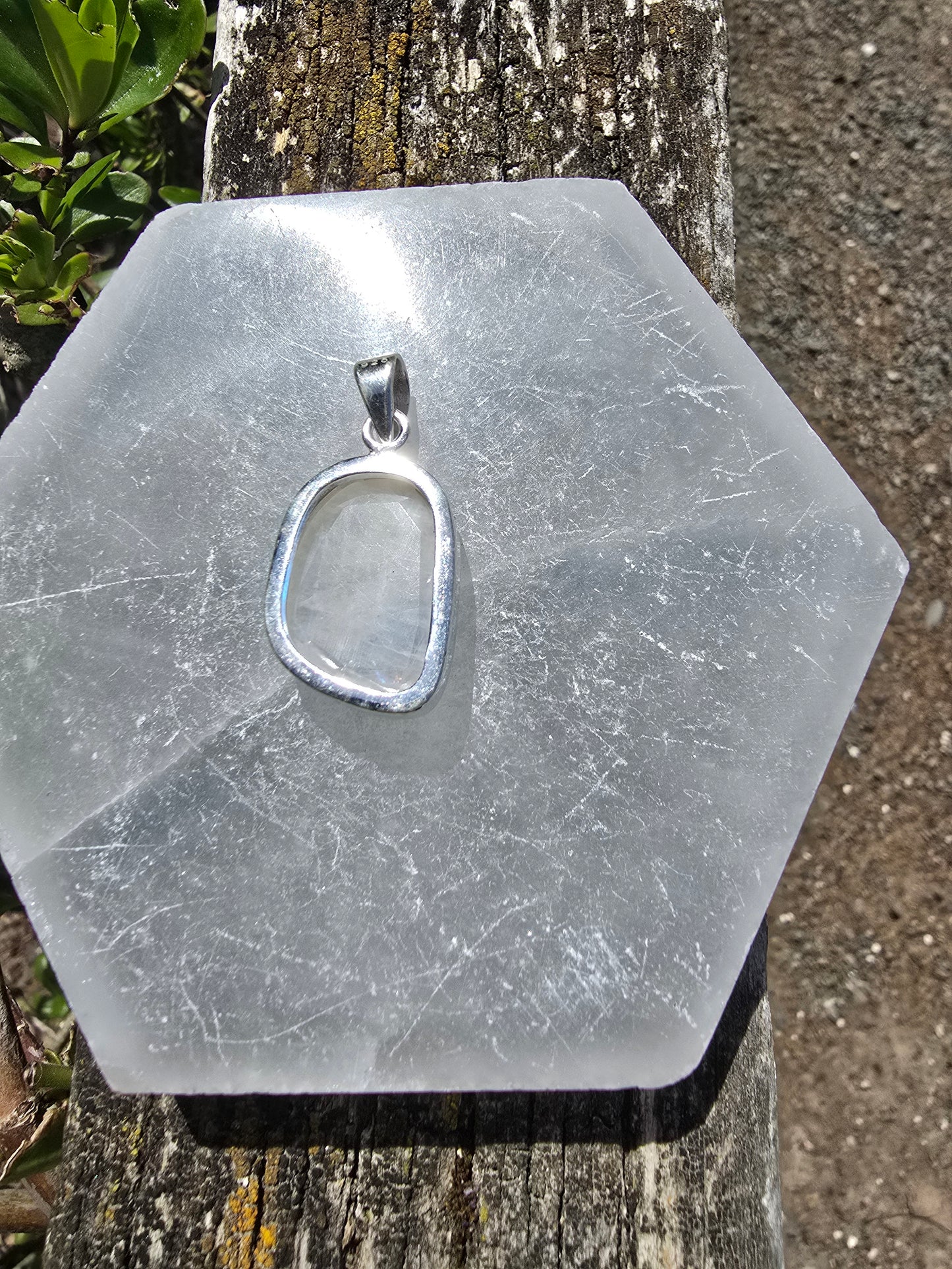 Rainbow Moonstone | Rose Cut Sterling Silver Pendant B