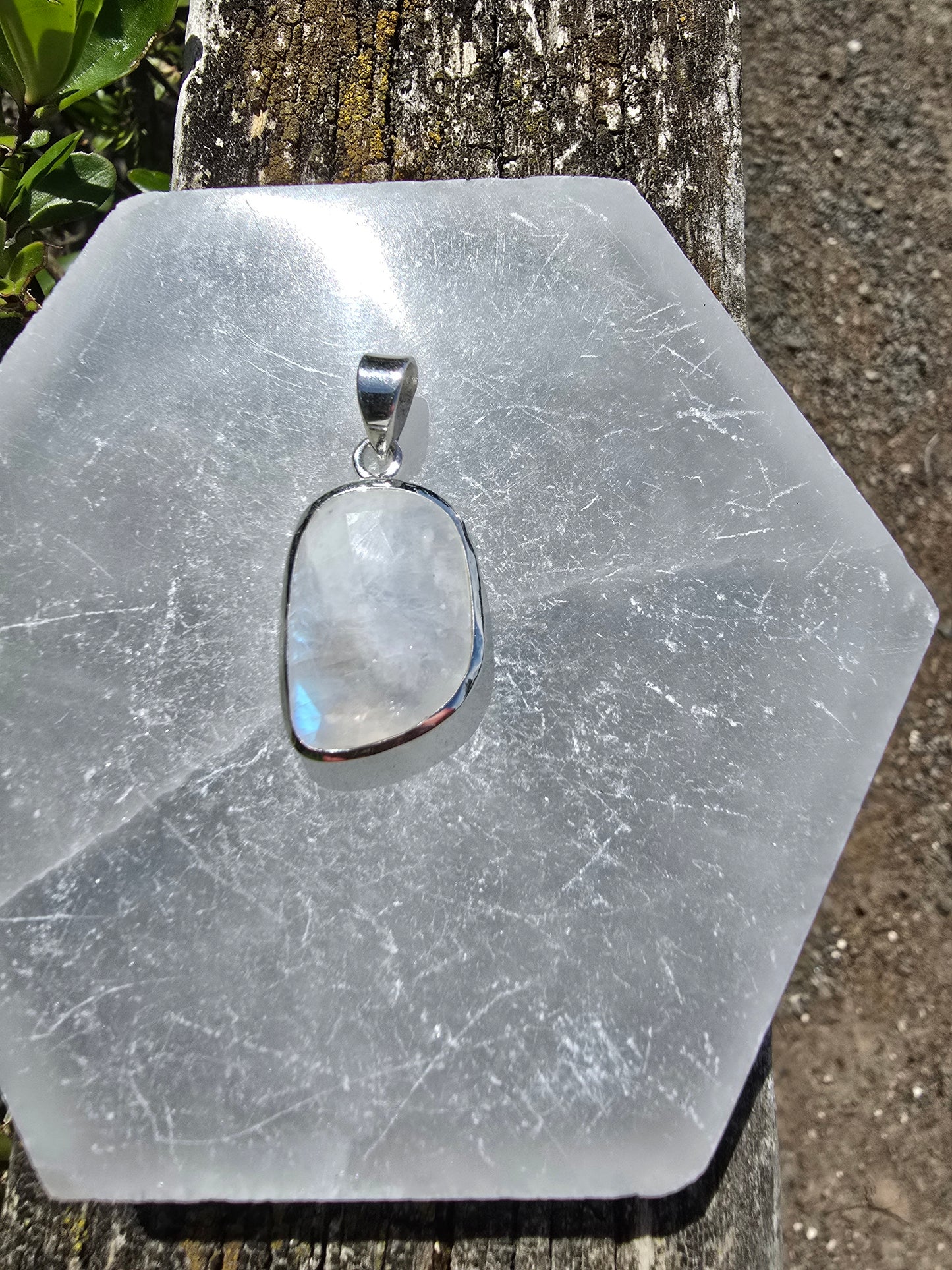 Rainbow Moonstone | Rose Cut Sterling Silver Pendant B