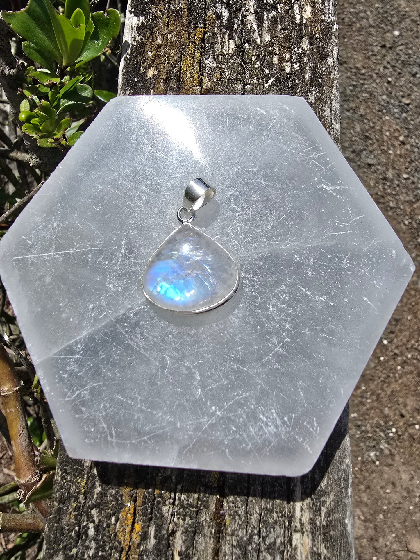 Rainbow Moonstone | Polished Sterling Silver Pendant G