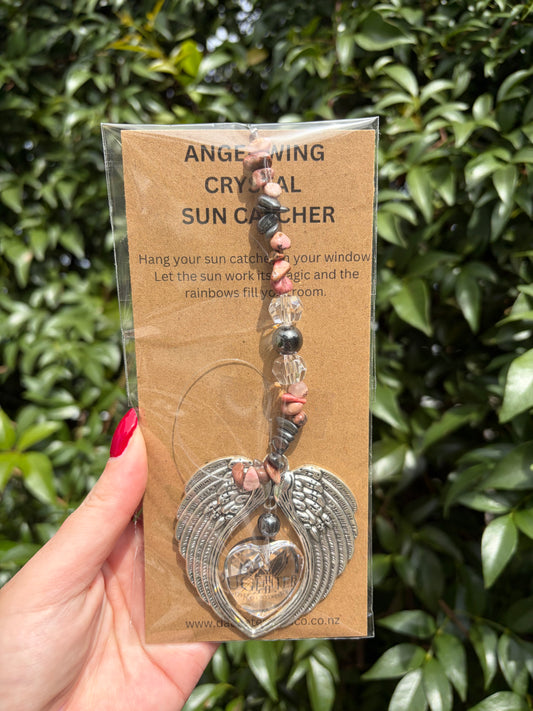 Rhodonite & Hematite | Angel Wing Heart Sun Catcher