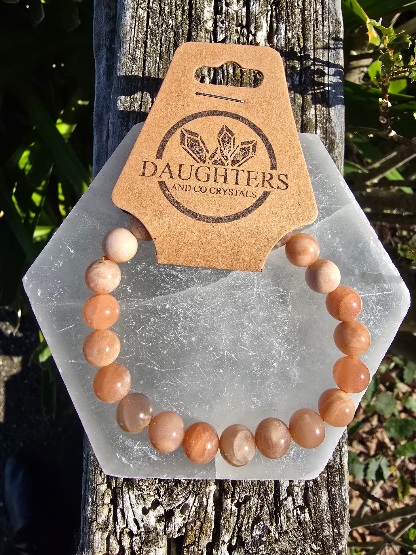 Peach Moonstone | Round Bead Bracelet