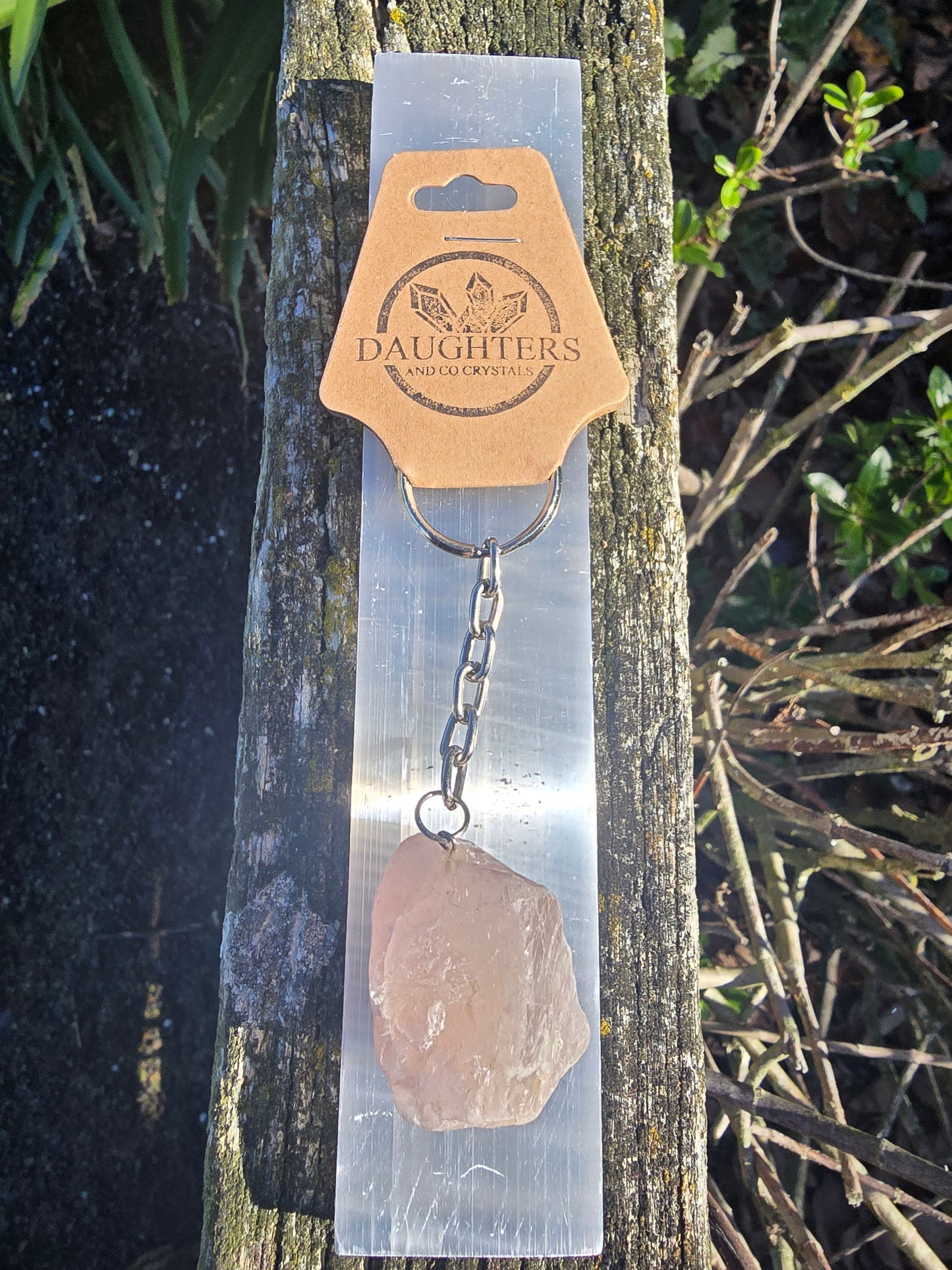 Rose Quartz Rough Crystal Keyring