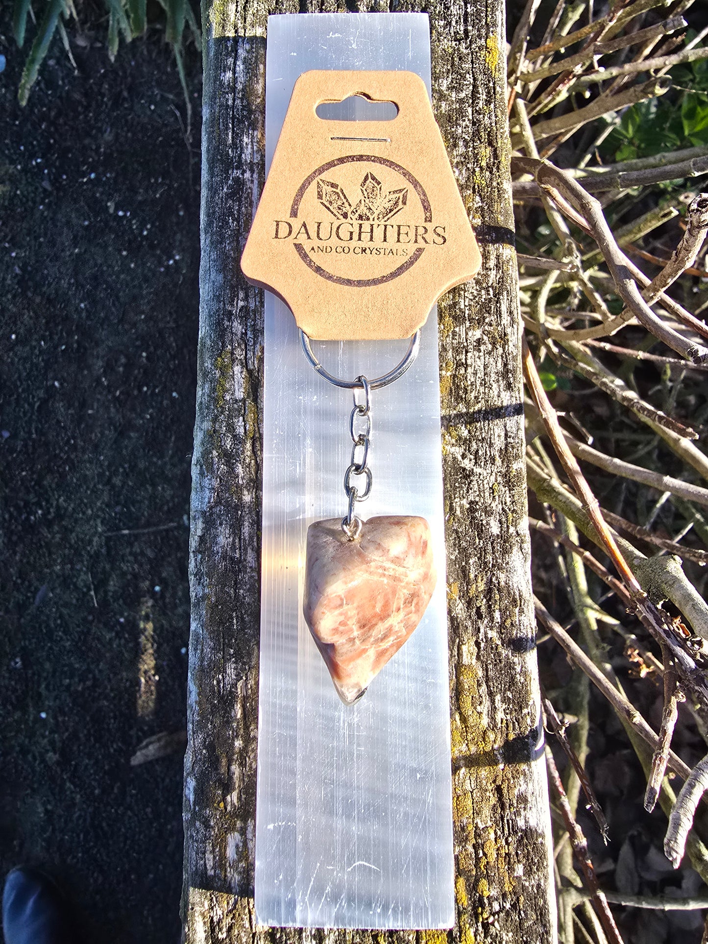 Peach Moonstone Tumbled Stone Keyring