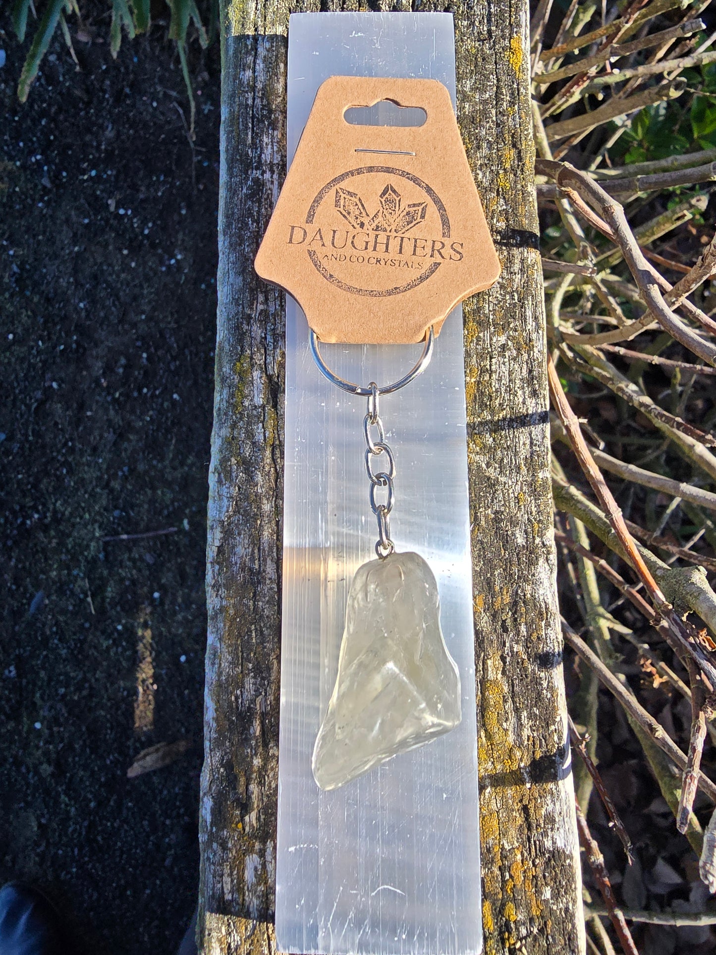 Green Amethyst Tumbled Stone Keyring